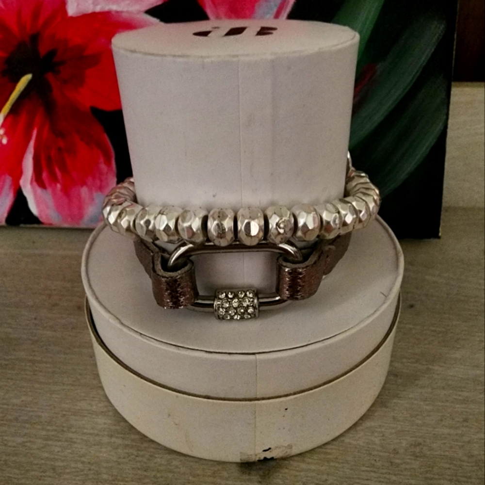 New!!Elegant Silver and Brown Bracelet Stack Set